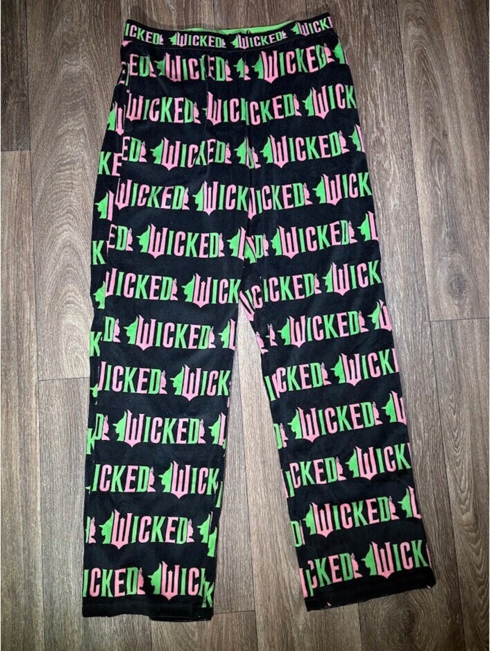 Wicked Movie Velour Pajama Pants Womens Small Black Pink Green Sleep Lounge EUC